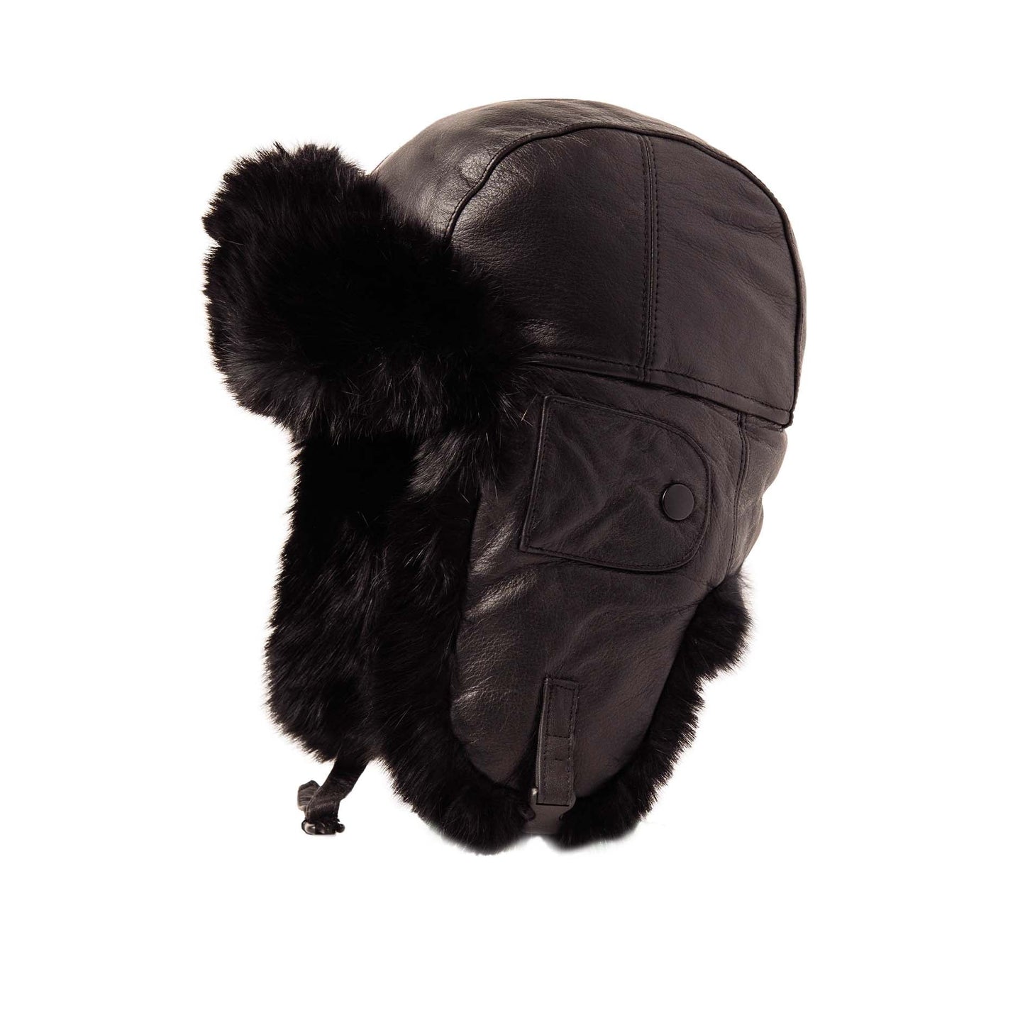 Leather Aviator Hat with Rabbit Trim