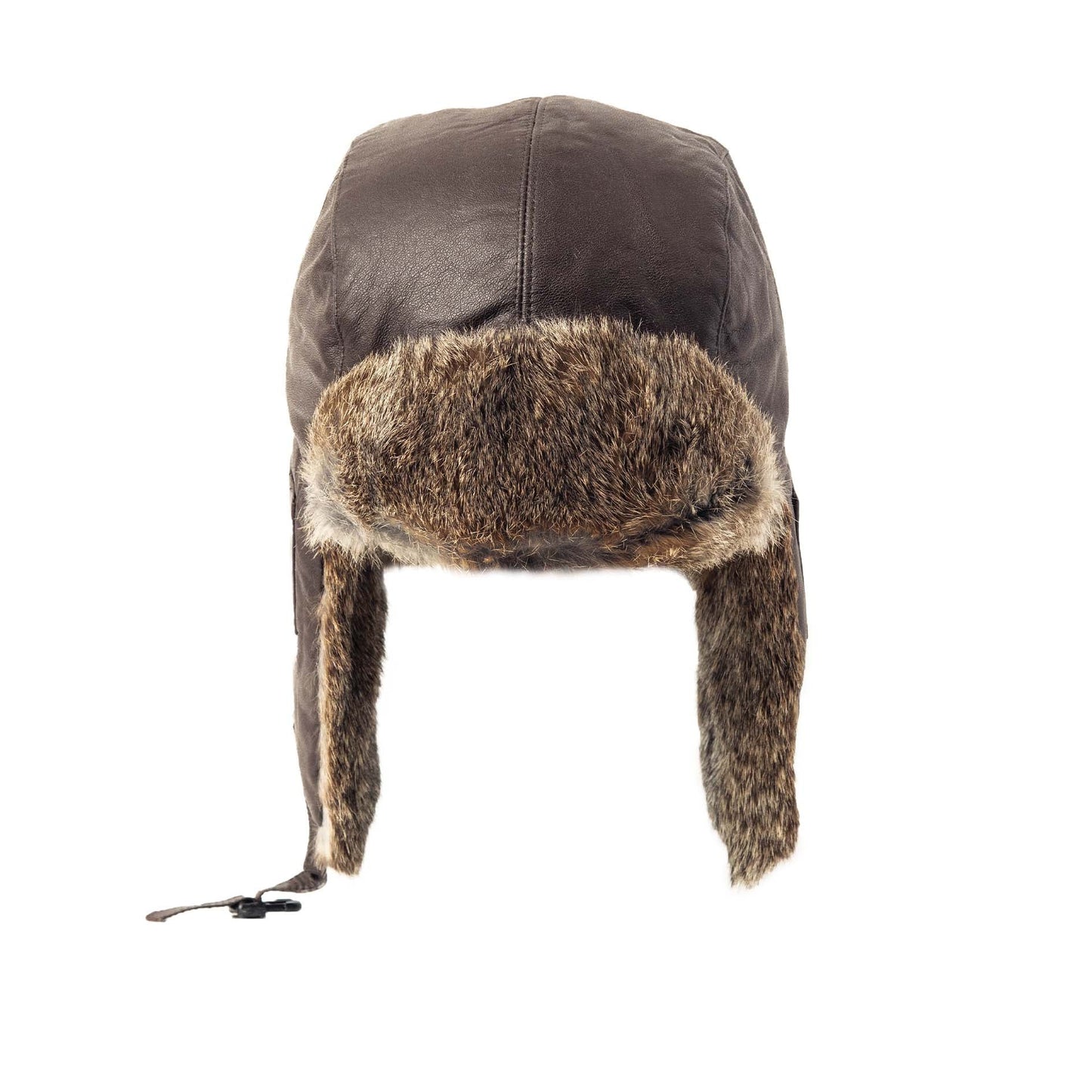 Leather Aviator Hat with Rabbit Trim