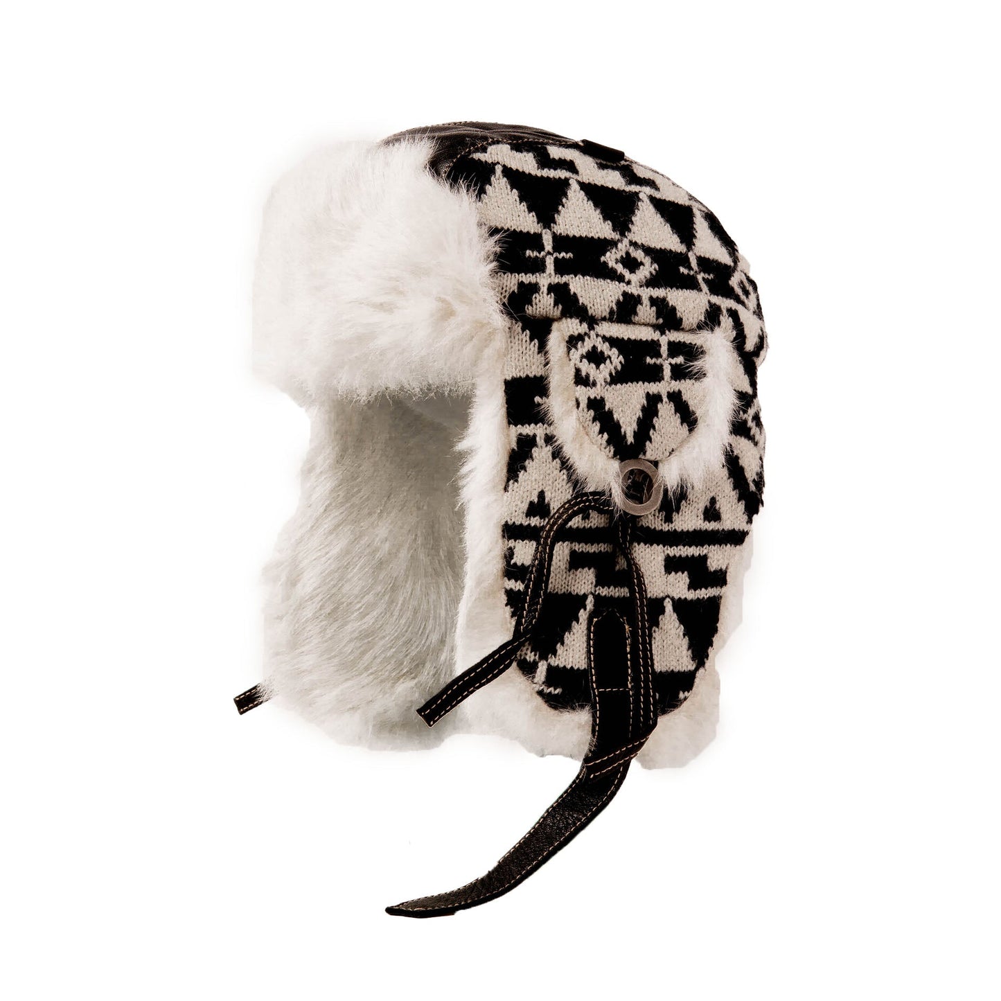 Navajo Wool Aviator Hat with Rabbit Trim