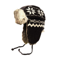 Lambs Wool Knit Aviator Hat with Rabbit Trim