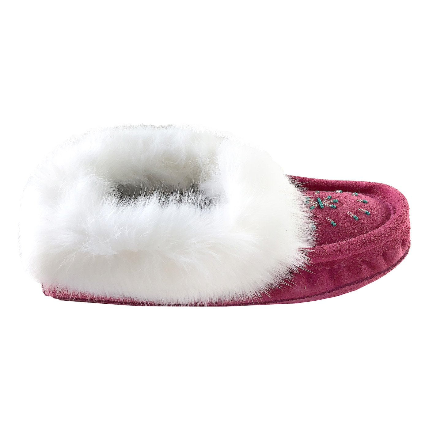 Women's Rabbit Fur Beaded Moccasin Slippers