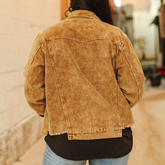 Women's Camel Corduroy Button Down Shacket