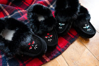 Women's Rabbit Fur Moccasin Slippers with Sole