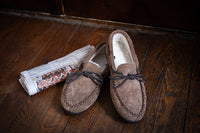 Men's Sheepskin Lined Moccasin Slippers with Sole