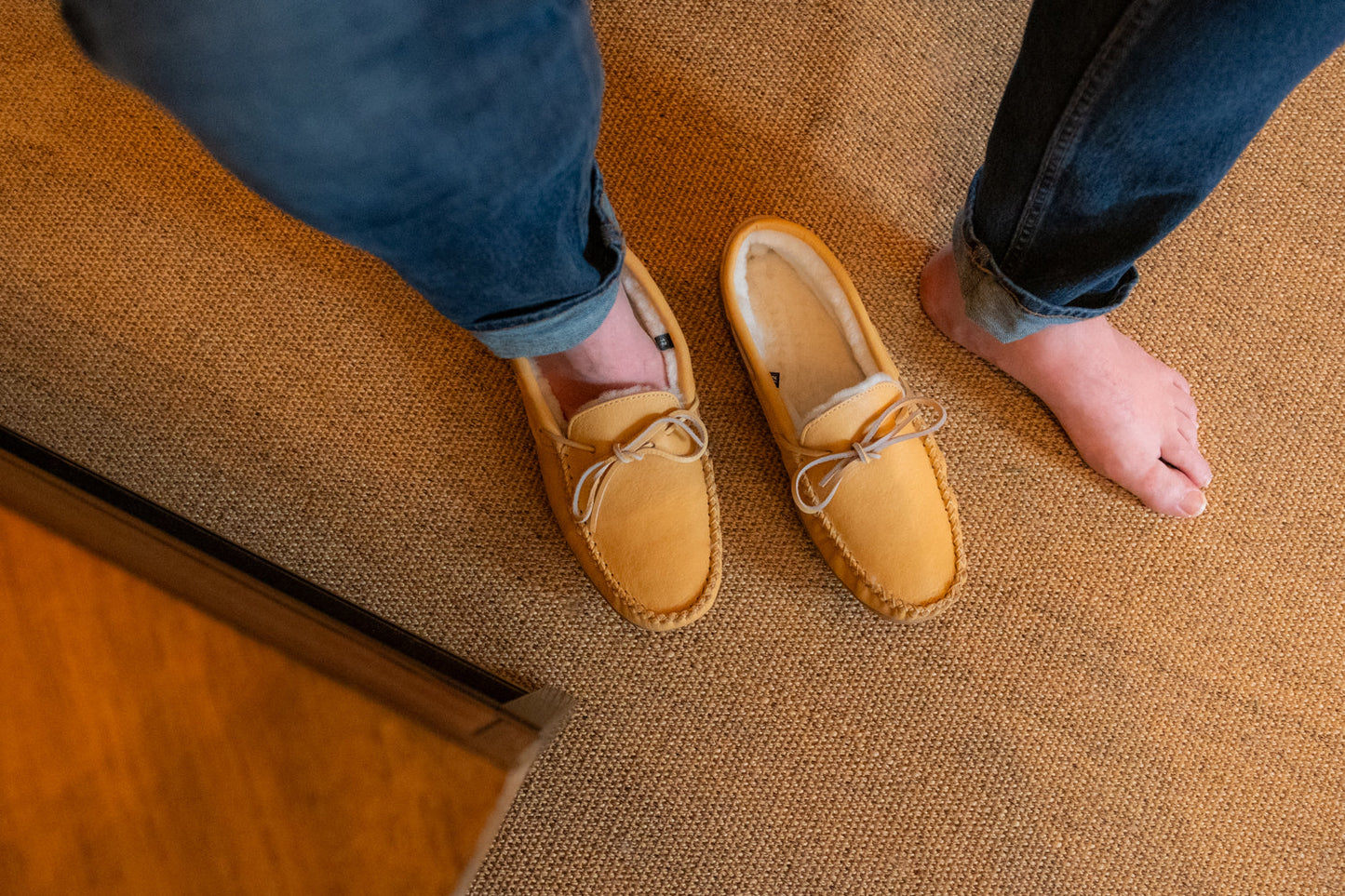 Men's Sheepskin Lined Moccasin Slippers with Sole