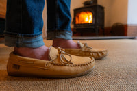 Men's Sheepskin Lined Moccasin Slippers with Sole