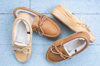 Women's Sheepskin Lined Moccasin Slippers with Sole