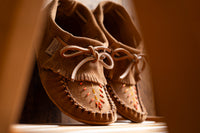 Women's Fringed Beaded Moccasin Slippers