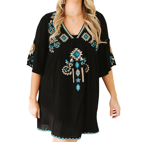 Aztec Embroidery Detail Dress