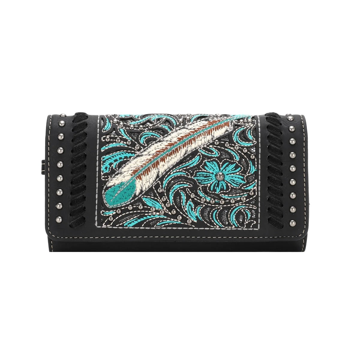 Embroidered Feather Wallet