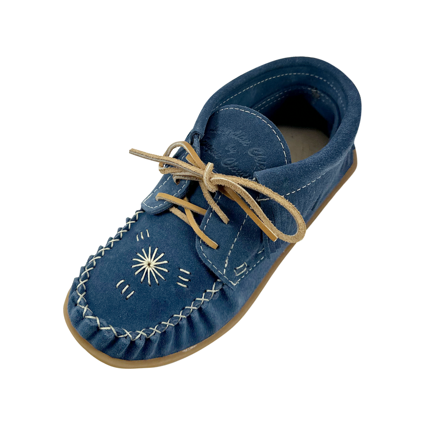 Women's Fringed Blue Suede Moccasin Shoes