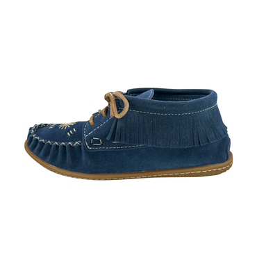 Women's Fringed Blue Suede Moccasin Shoes