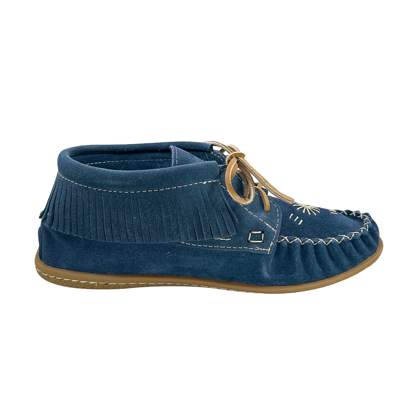 Women's Fringed Blue Suede Moccasin Shoes