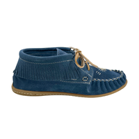 Women's Fringed Blue Suede Moccasin Shoes