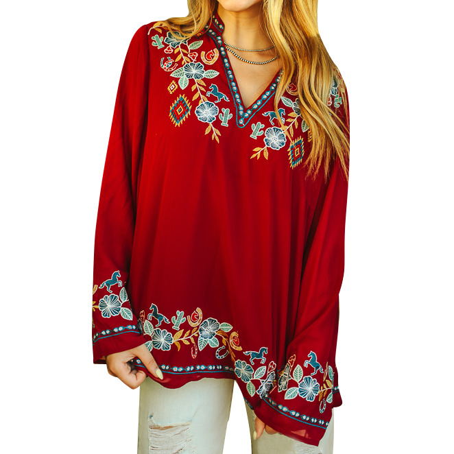 Floral Embroidered V-Neck Top