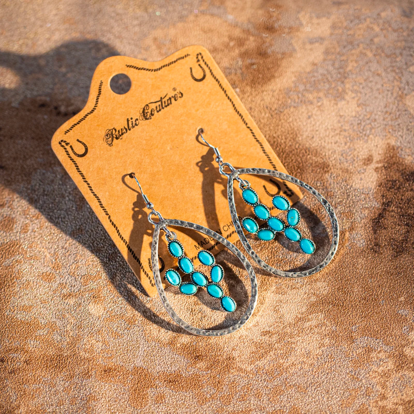 Bohemian Turquoise Cactus Teardrop Earrings