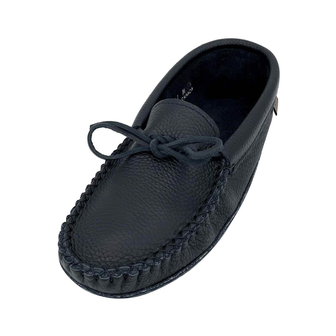 Men's Black Leather Moccasin Slippers