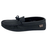 Men's Black Leather Moccasin Slippers