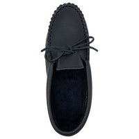 Men's Black Leather Moccasin Slippers