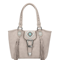 Aztec Collection Fringe Buckle Tote Bag