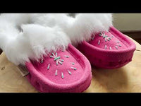 Women's Rabbit Fur Beaded Moccasin Slippers