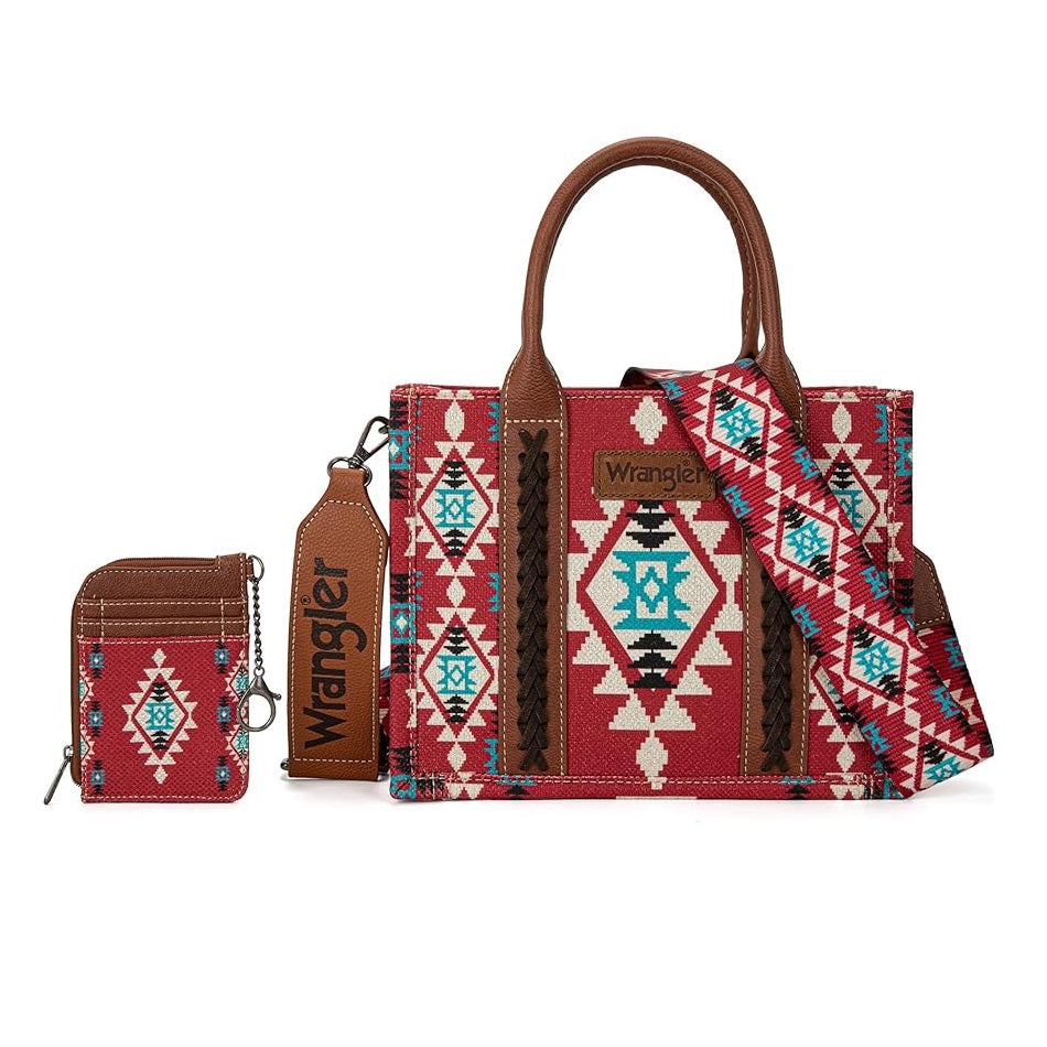 Southwestern Print Small Canvas Tote with Card Case 2Pc Set