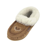 Women's Sheepskin Lined Beaded Moccasin Slippers with Sole