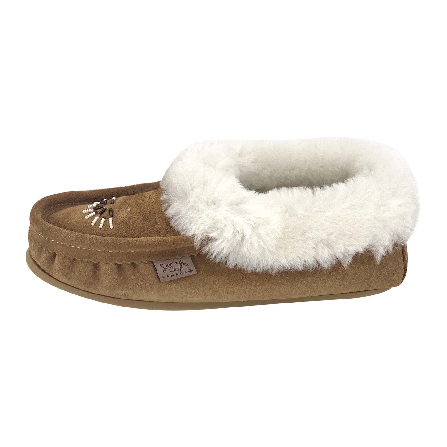 Women's Sheepskin Lined Beaded Moccasin Slippers with Sole