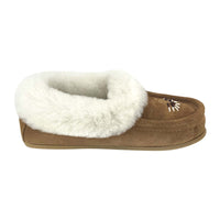 Women's Sheepskin Lined Beaded Moccasin Slippers with Sole