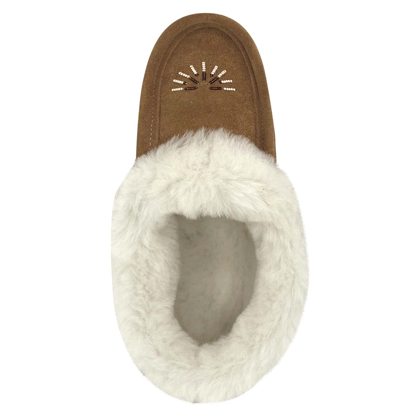 Women's Sheepskin Lined Beaded Moccasin Slippers with Sole