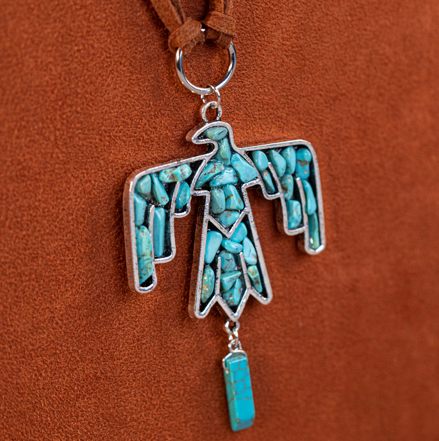 Thunderbird Leather Necklace & Earrings Set