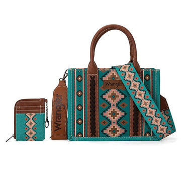 Southwestern Print Small Canvas Tote with Card Case 2Pc Set