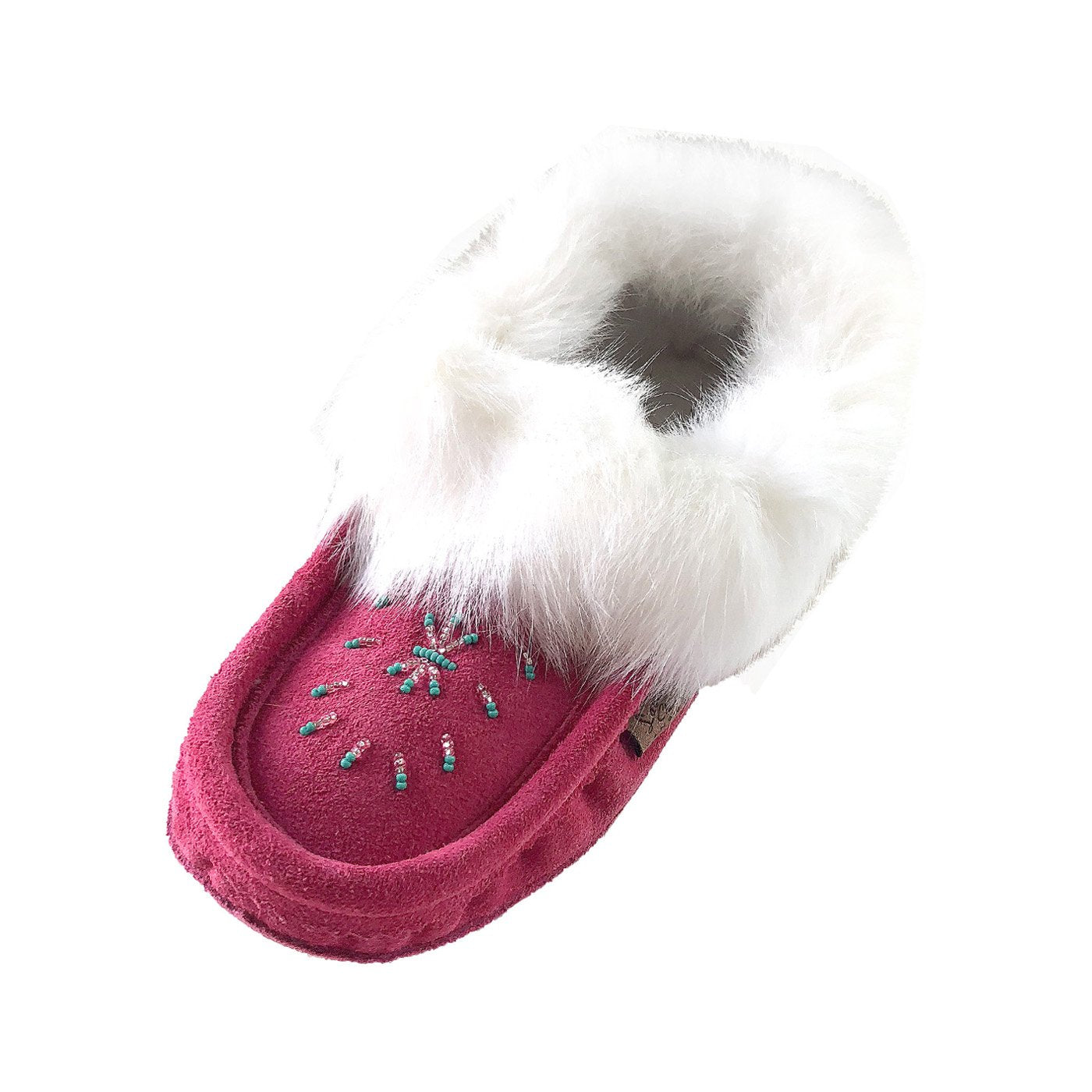 Women's Rabbit Fur Beaded Moccasin Slippers