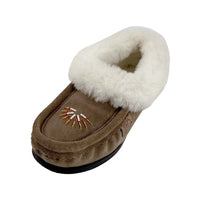 Women's Sheepskin Lined Beaded Moccasin Slippers with Sole