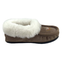 Women's Sheepskin Lined Beaded Moccasin Slippers with Sole