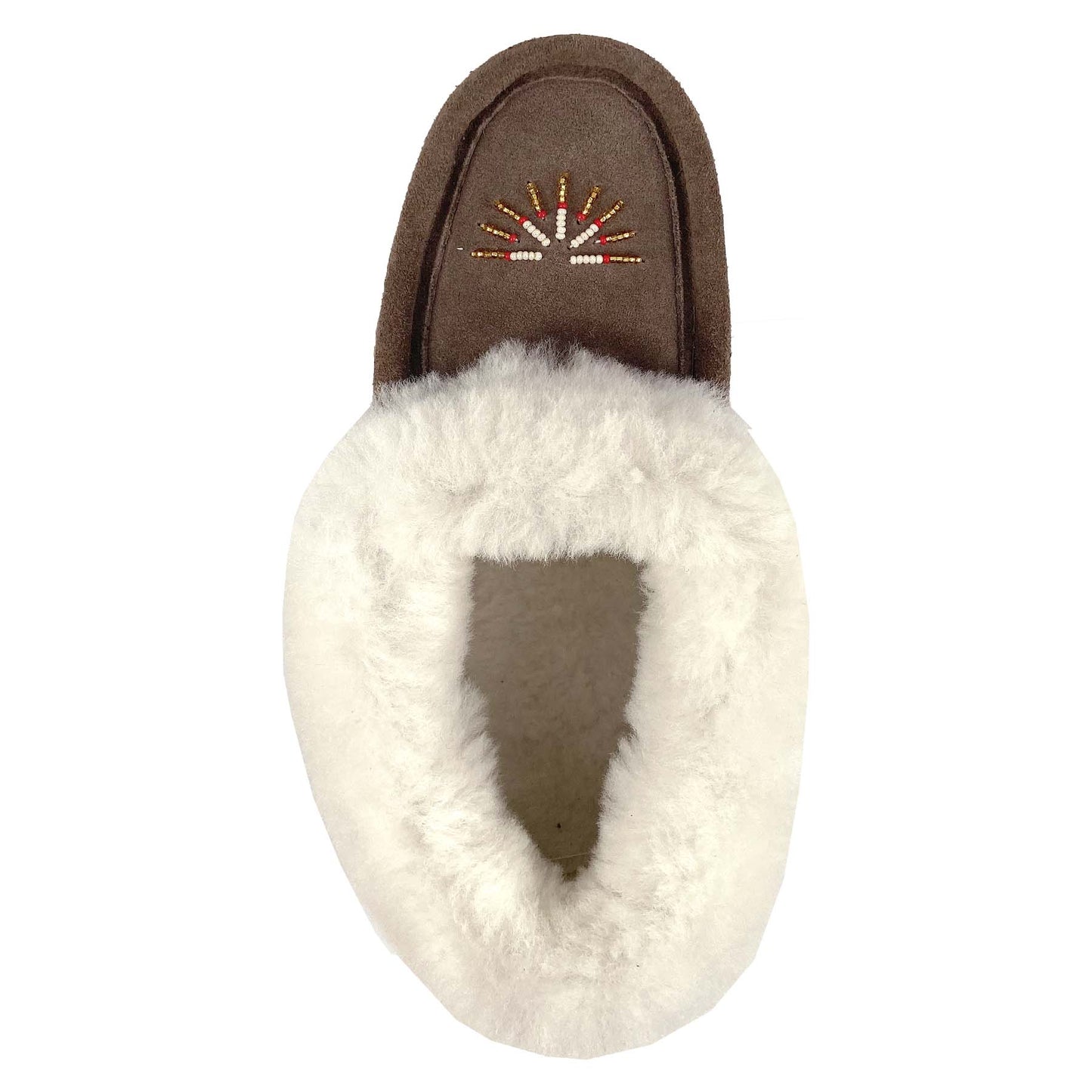 Women's Sheepskin Lined Beaded Moccasin Slippers with Sole